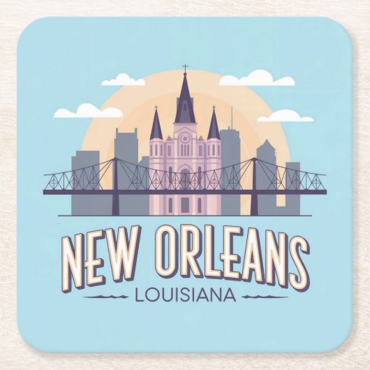 New Orleans Louisiana Square Onderzetter Set (Voorkant)