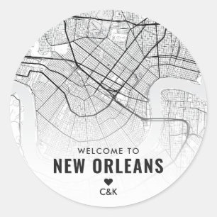 New Orleans, Louisiana Stadsplattegrond   Bruiloft Ronde Sticker