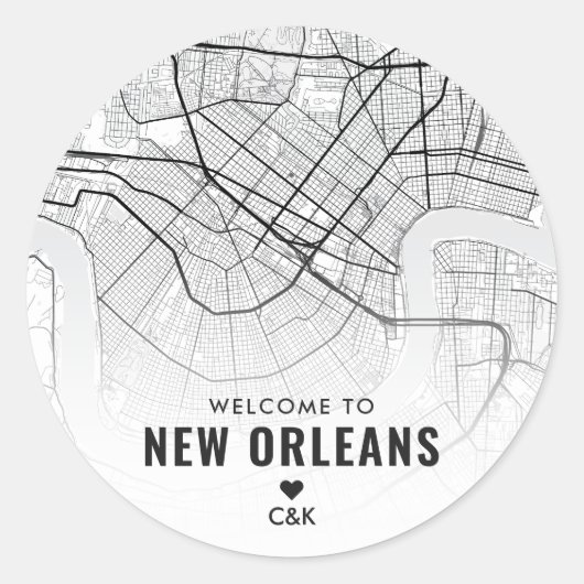 New Orleans, Louisiana Stadsplattegrond | Bruiloft Ronde Sticker (Voorkant)