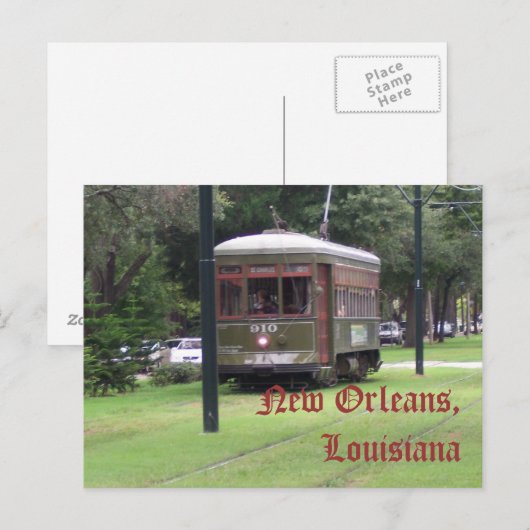 New Orleans, Louisiana Streetcar Briefkaart (Voorkant / Achterkant)