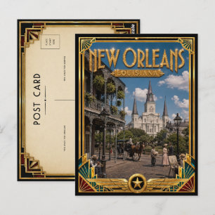 New Orleans Louisiana Vintage Art Deco Gouden Tijd Briefkaart
