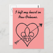 New Orleans Love Heart & Fleur De Lis Briefkaart (Voorkant / Achterkant)