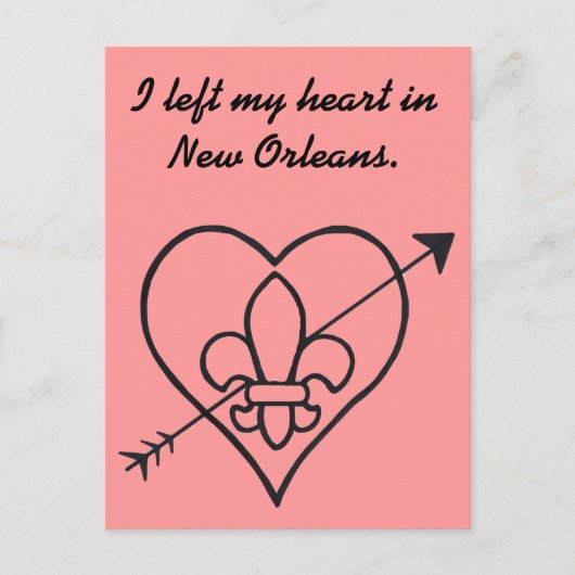 New Orleans Love Heart & Fleur De Lis Briefkaart (Voorkant)