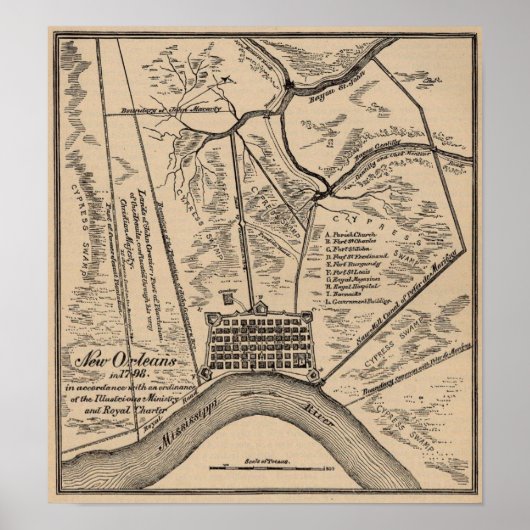 New Orleans Map 1798 Poster (Voorkant)