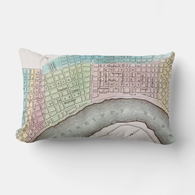 New Orleans Map, 1837 Kussen (Voorkant)