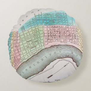 New Orleans Map, 1837 Rond Kussen