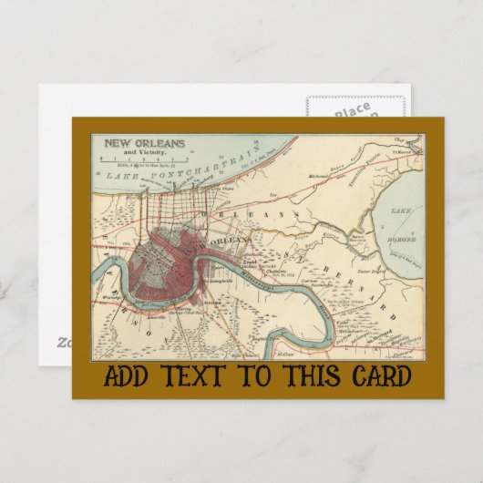 New Orleans Map 1900 Briefkaart (Voorkant / Achterkant)