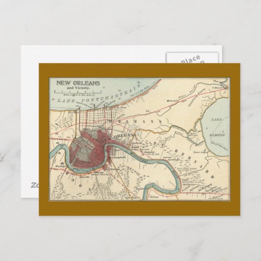 New Orleans Map 1900 Briefkaart (Voorkant / Achterkant)
