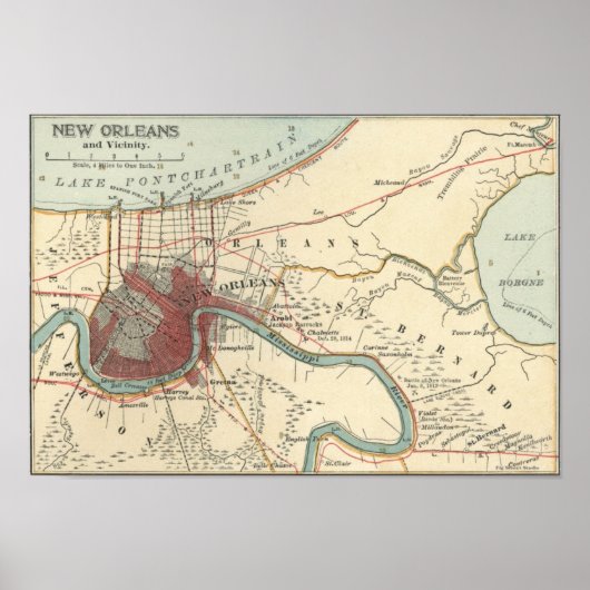 New Orleans MAp 1900 Poster (Voorkant)