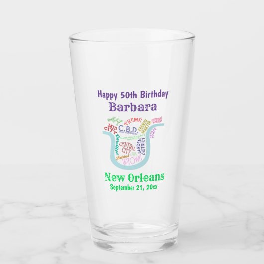 New Orleans Map Birthday Party Favor Beer Pint Glas (Voorkant)