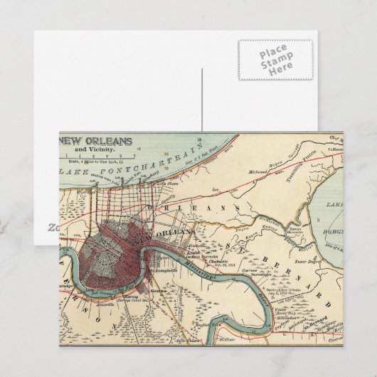New Orleans Map Briefkaart (Voorkant / Achterkant)