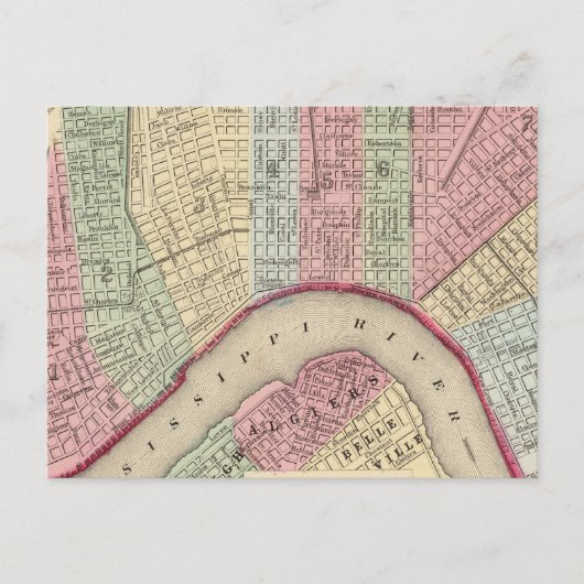 New Orleans Map door Mitchell Briefkaart (Voorkant)