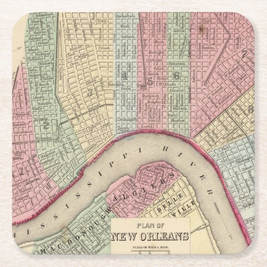 New Orleans Map door Mitchell Kartonnen Onderzetters (Voorkant)