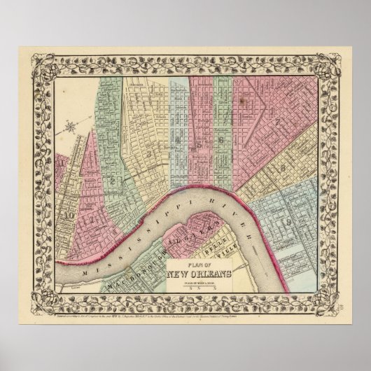 New Orleans Map door Mitchell Poster (Voorkant)