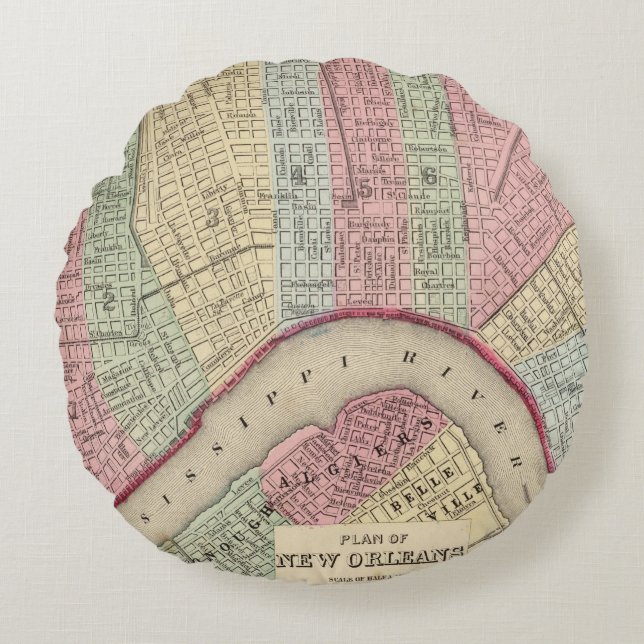 New Orleans Map door Mitchell Rond Kussen (Voorkant)