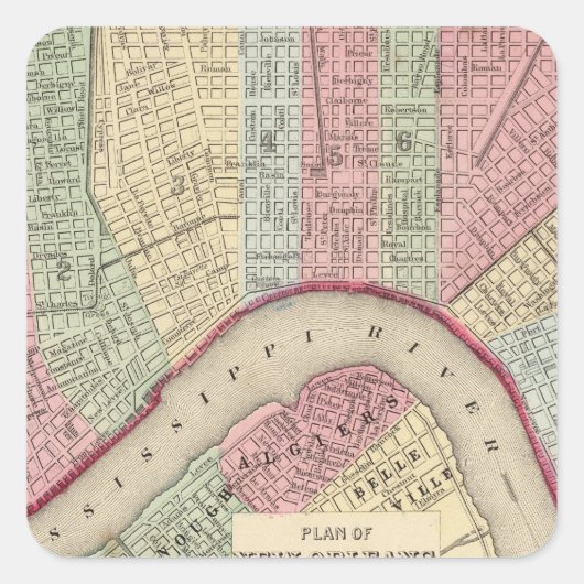 New Orleans Map door Mitchell Vierkante Sticker (Voorkant)