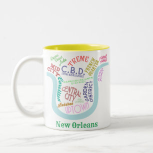 New Orleans Map Nola Buurt Word Typografie Tweekleurige Koffiemok