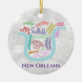New Orleans Map Nola Word Typografie Kerstmis Keramisch Ornament