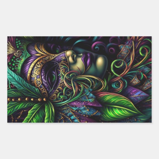 New Orleans Mardi Gras Abstracte kunst Rechthoekige Sticker (Voorkant)