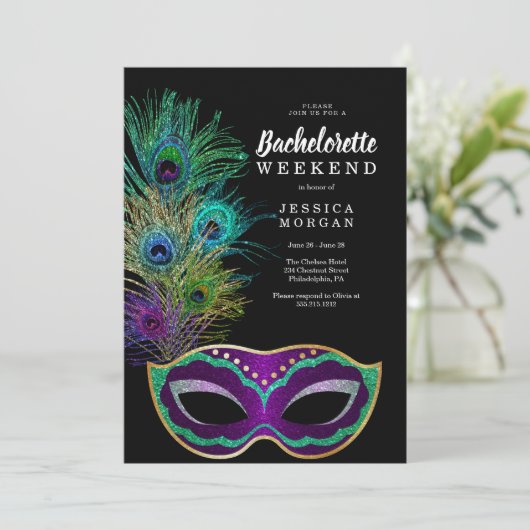 New Orleans Mardi Gras Bachelorette Party Uitnodig Kaart (Staand voorkant)