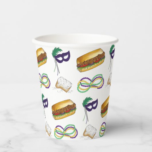 New Orleans Mardi Gras Beignet beheert Masker PoBo Papieren Bekers (Voorkant)