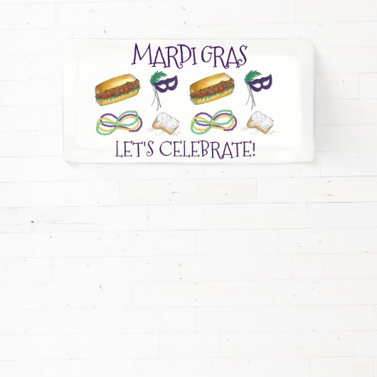 New Orleans Mardi Gras Beignet beheert Masker PoBo Spandoek (Insitu)