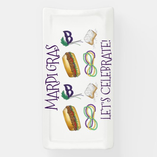 New Orleans Mardi Gras Beignet beheert Masker PoBo Spandoek (Verticaal)