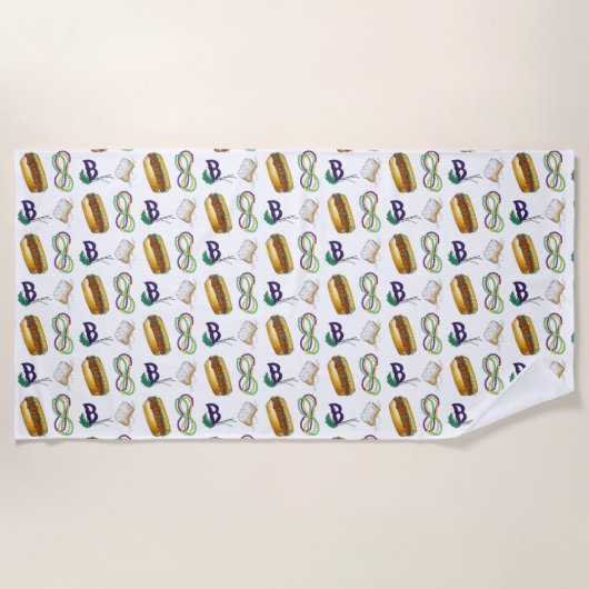 New Orleans Mardi Gras Beignet beheert Masker PoBo Strandlaken (Voorkant)