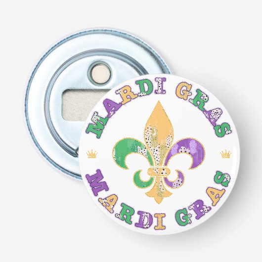 New Orleans Mardi Gras Fleur De Lis Button Flesopener (Voorkant)