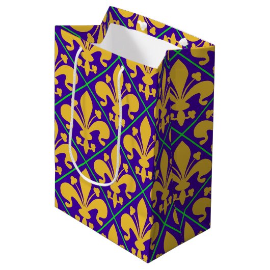 New Orleans Mardi Gras Fleur de Lis Medium Cadeauzakje (Voorkant Gekanteld)