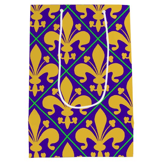 New Orleans Mardi Gras Fleur de Lis Medium Cadeauzakje (Achterkant)