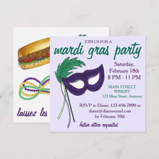 New Orleans Mardi Gras Masquerade Mask Ball Party Kaart (Voorkant / Achterkant)