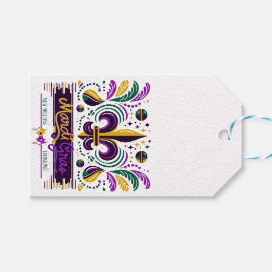 New Orleans Mardi Gras paarse geel groen Cadeaulabel (Voorkant (Horizontaal))