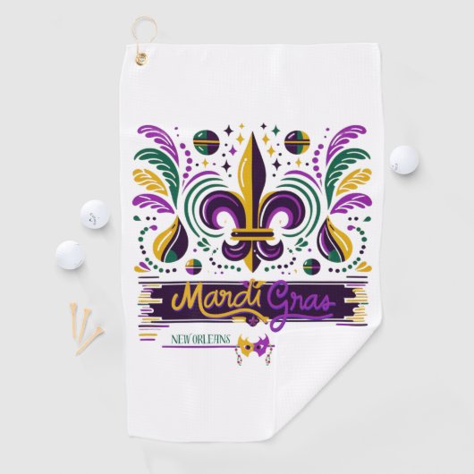 New Orleans Mardi Gras paarse geel groen Golfhanddoek (Insitu)