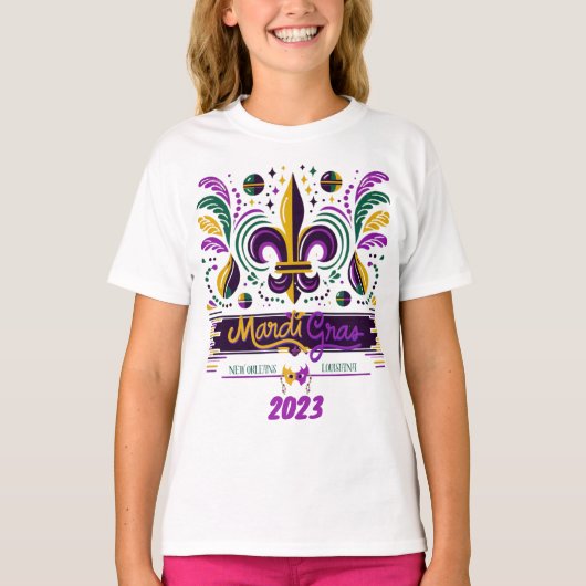New Orleans Mardi Gras paarse geel groen T-shirt (Voorkant)