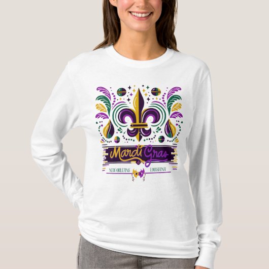 New Orleans Mardi Gras paarse geel groen T-shirt (Voorkant)