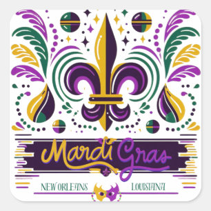 New Orleans Mardi Gras paarse geel groen Vierkante Sticker