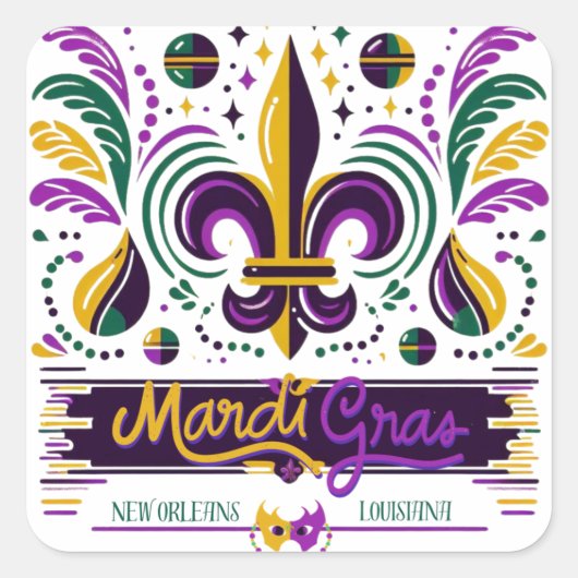 New Orleans Mardi Gras paarse geel groen Vierkante Sticker (Voorkant)