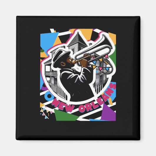 New Orleans Mardi Gras Trombone Sticker Magneet (Voorkant)