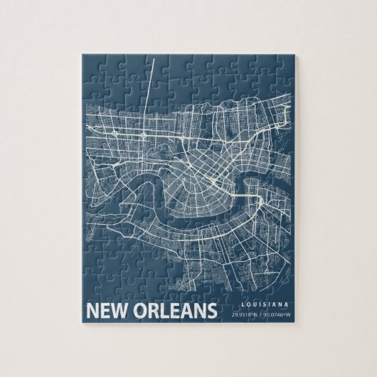 New Orleans Minimalist City Map Line Art in Blue Legpuzzel (Verticaal)