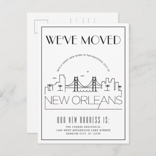 New Orleans Modern Deco | Adres Gewijzigd Aankondigingskaart (Voorkant / Achterkant)