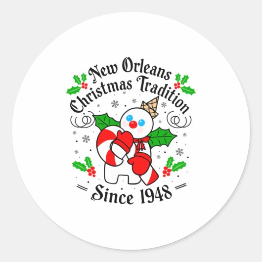 New Orleans Mr Bingle Christmas Tradition Snowman Ronde Sticker (Voorkant)