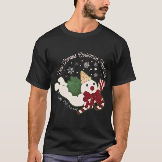 New Orleans Mr Bingle Kersttraditie Sneeuwmannen T-shirt (Voorkant)