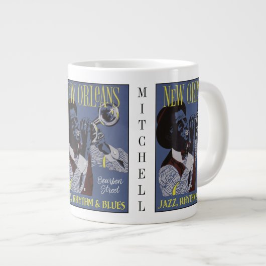 New Orleans Muziek aangepaste naam jumbo mok (Voorkant rechts)