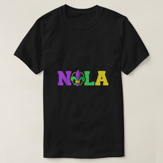 New Orleans Nola in Mardi Gras kleuren en fleur de T-shirt (Design voorkant)