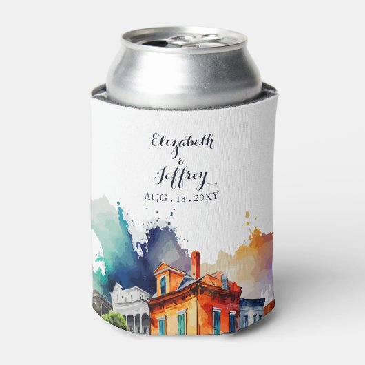 New Orleans Nola Louisiana - Waterverf bruiloft Blikjeskoeler (Blikje Voorkant)