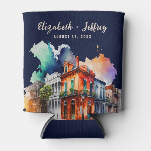 New Orleans Nola Louisiana - Waterverf bruiloft Blikjeskoeler (Voorkant)
