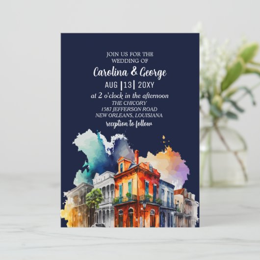 New Orleans Nola Louisiana - Waterverf bruiloft Kaart (Staand voorkant)