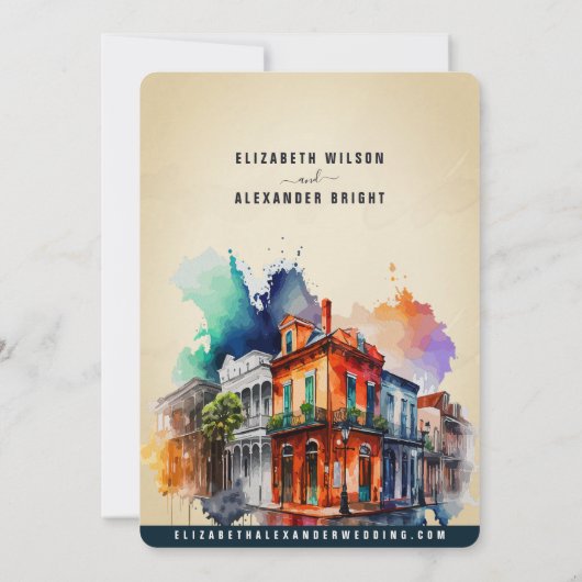 New Orleans Nola Louisiana - Waterverf bruiloft Kaart (Achterkant)