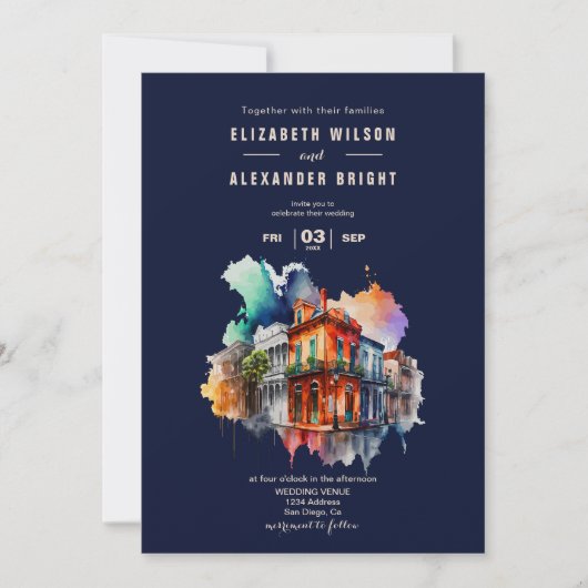 New Orleans Nola Louisiana - Waterverf bruiloft Kaart (Voorkant)